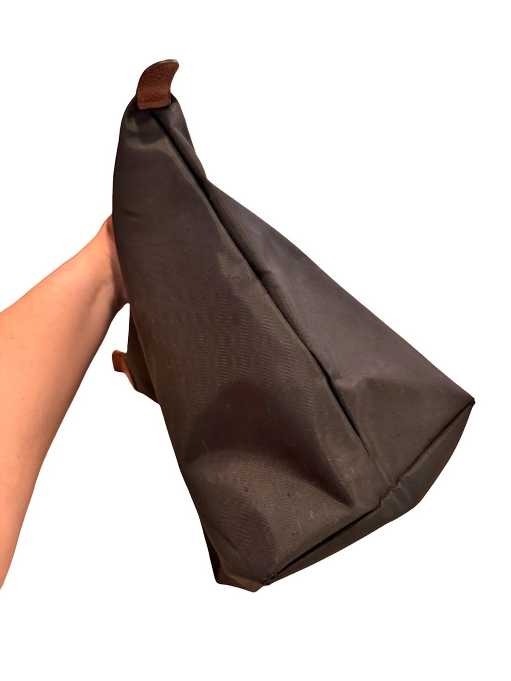 Longchamp Le Pilage Large Black Nylon Canvas Bag Leather Handle Tote Travel - Picture 3 of 16